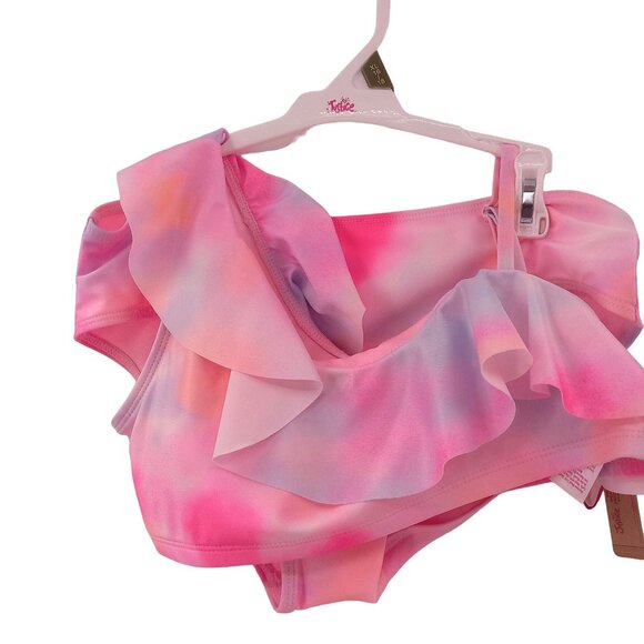 Justice Other - New Justice Girls Pink 2 Piece Bikini Size XL 16 18 Asymmetrical Ruffle Tie Dye